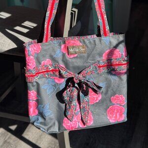 Matilda Jane Floral Canvas Tote Bow Purse Pink Gray Cottagecore